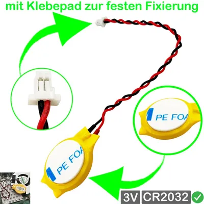 Produktbild von RTC CR2032 BIOS CMOS Batterie Knopfzelle Akku Battery mit Steckerkabel für P/N: 23.21212.042, 23.21212.091