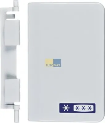A white refrigerator door handle and attached bracket are shown against a white background.