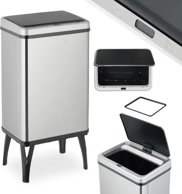 Produktbild von Relaxdays Mülleimer Sensor, 40 l, elektrischer Deckel, Müllbeutelhalter, Küchenmülleimer, Abfalleimer, Edelstahl, silber