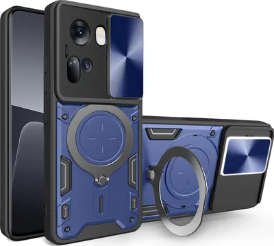 Obrázek produktu pro Pouzdro pro Oppo Reno11 dvojvrstvé odolné pouzdro s ochranným krytem kamery a kruhovým stojánkem na prsten Modrý