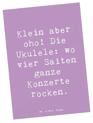 Produktbild von Mr. & Mrs. Panda Postkarte Spruch Ukulele Magie - Lavendeltraum - Geschenk, Musik, Ansichtskarte, Grußkarte, Postkarten, Musikinstrument, Musiker, Saiten, Instrument
