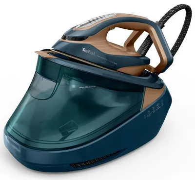Obrázek produktu pro Tefal Pro Express Vision Max GV9920E0, 800 g/min, Durilium AirGlide Autoclean soleplate, 9 bar, 200 g/min, Modrá, Měděná, Srdce, Strana, Špička