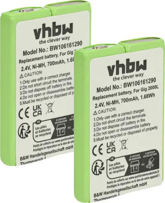 Produktbild von vhbw 2x Akku Ersatz für 4506306, 4506.306, BC101590, 8M2BZ, 7M2BZ, B3880/106483 für schnurlos Festnetz Telefon (700 mAh, 2,4 V, NiMH) Grün