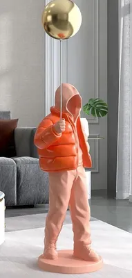 Produktbild von Casa Padrino Luxus Designer XXL Deko Skulptur Junge mit Luftballon Rosa / Orange / Gold H. 68 cm - XXL Kunstharz Deko Figur - Wohnzimmer Deko - Luxus Deko Accessoires - Luxus Qualität