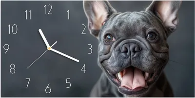 Produktbild von Wanduhr aus Glas mit Motiv Lachender Hund- 60 x 30 cm - inkl. Aufhängesystem