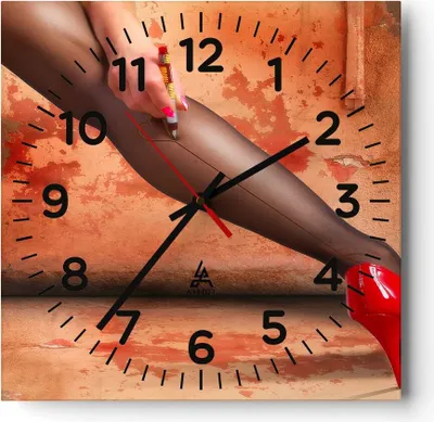 Produktbild von Wanduhr - Quadrat - Glasuhr - Bein Strumpf Mode Ferse - 40x40cm - Schleichendes Uhrwerk - Lautlos - zum Aufhängen bereit - Dekoration Modern - Wanddekoration aus Glas - C4AC40x40-2239