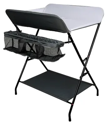 Produktbild von Wickeltisch, klappbar, Wickeltisch mit Aufbewahrungskorb, Sicherheitsgurt, höhenverstellbar 79 x 55,5 x 96 cm (B/Grau/Weiß)