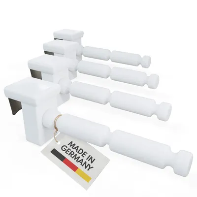 Produktbild von 4x Fensterhaken klemmbar mit Distanzhalter, Größe L in weiß, Dekohaken, Abstandshalter, Aufhänger für Fensterdekoration, Klemmbereich 10-27 mm