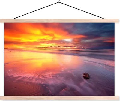 Produktbild von MuchoWow® Textilposter Sonne - Wasser - Strand 120x80 cm mit holzfarbenen Rahmen - Aufhängeset