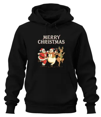 Produktbild von MERRY CHRISTMAS Weihnachtsmann Schneemann Rentier tanzend Hoodie Kapuzenpullover, Schwarz, XXL