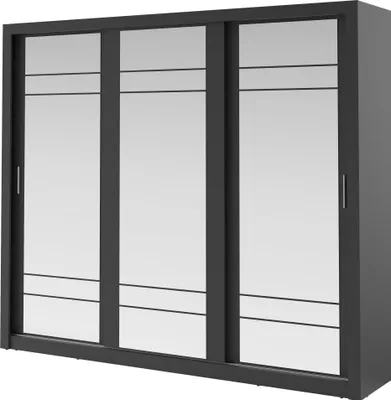 Produktbild von Furniture24 Schwebetürenschrank Kleiderschrank AR-02 ARTI Garderobenschrank Schiebtür Schiebeschrank mit Spiegel Schwarz Matt, 180 cm breit