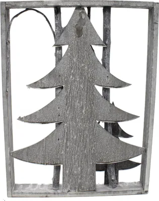 Produktbild von Holz Skulptur Rahmen grau-weiß 30cm x 40cm Tannenbäume 1 Stück