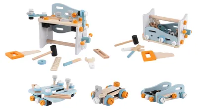 Zdjęcie produktu dla Mini warsztat stół narzędziowy drewniany zestaw konstrukcyjny 52 elementy ECOTOYS