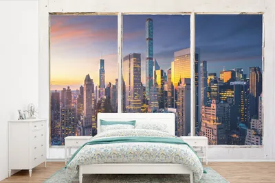 Produktbild von MuchoWow® Fototapete für Wohnzimmer oder Schlafzimmer Wandtapete Vinyl Motivtapete New York - Aussicht - Skyline - 390x260 cm - Papiertapete