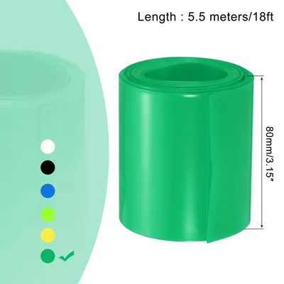 Produktbild von 5,5m L?nge PVC Schrumpfschlauch 50mm ID, 80mm Flachbreite Isolierschlauch Wasserdicht Schutzschlauch, Verh?ltnis 2:1 Schrumpfschl?uche fš¹r 18650 21700 AA AAA Batterien, Grš¹n