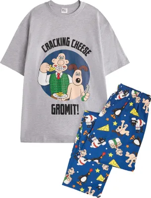 Image de Wallace and Gromit - Pyjama avec pantalon long pour homme, manches courtes NS9281 (XXL) (Gris/Bleu)