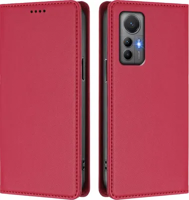Obrázek produktu pro Kožené pouzdro pro Xiaomi 12 Lite, magnetické flipové pouzdro zPolyuretankůže se stojánkem Červená