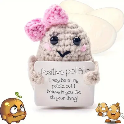 Produktbild von Strickwolle Kartoffel, Emotionale Unterstützung Kartoffel, Handgemachte positive Häkelkartoffel,mit Motivationskarte,Ideal als Geschenk Deko Begleiter