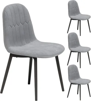 Imagen del producto de Juego de 4 sillas de comedor de terciopelo, sillas acolchadas para la cocina, color gris