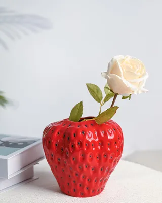 Produktbild von Keramikvase Erdbeerdesign, bunt, 20 cm, Dekoration für das Wohnzimmer
