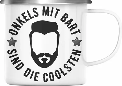 Produktbild von Trendation - Onkel mit Bart Emaille Tasse Geschenk Emaille Emaille Tasse Geschenkidee (Silber)