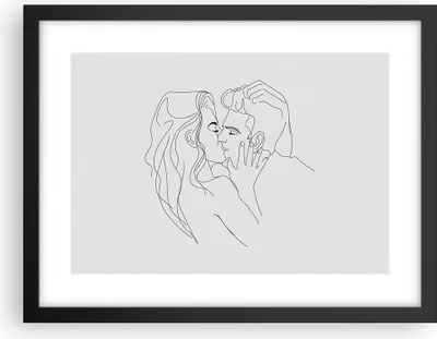 Produktbild von Gerahmtes Poster - Schwarzer Rahmen - Kuss Paar Skizze - 40x30 cm - Wand Bild - Wanddeko - Wandbilder - Kunstposter - Wandposter - Bilderrahmen - Bilder - Kunstdruck - Wanddekoration - P2BAA40x30-4434