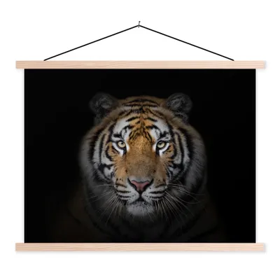 Produktbild von MuchoWow® Textilposter Tiger - Wildtiere - Porträt - Schwarz - Tiere 120x90 cm mit holzfarbenen Rahmen - Magnetisch