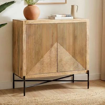 Immagine prodotto di FineBuy Credenza in legno massello di mango 91x96 cm Comò con 2 ante Mobile da soggiorno Credenza Mobile a colonna Comò Mobile da ingresso Fatto a mano