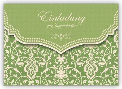 Produktbild von Edle Einladungskarte mit Vintage Damast Muster in Frühlings grün für junge Damen: Einladung zur Jugendweihe