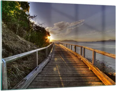 Produktbild von Bilder auf glas - Fußgängerbrücke Himmel Wasser - 120x80cm - Glasbilder - Wandbilder - Kunstdruck - zum Aufhängen bereit - Wanddekoration aus Glas - Glas Bilder - Wandbild auf Glas - GAA120x80-0125