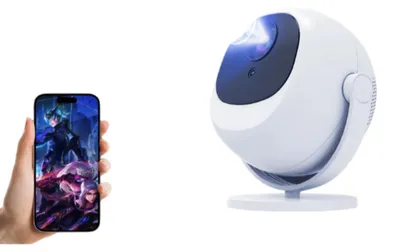 Image de Projecteur intelligent portable - Mini-projecteur sphérique - Compatible 4K et 1080p - Android 11 - Wi-Fi 6 et Bluetooth 5.2 - Mise au point automatique - Correction automatique de la distorsion trapézoïdale