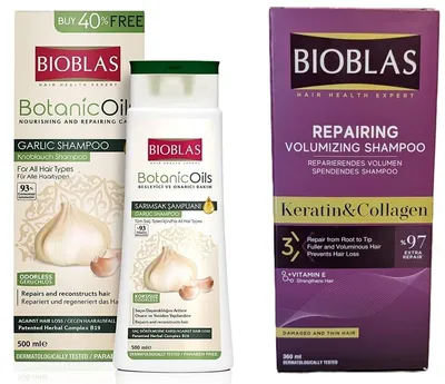 Produktbild von Bioblas Shampoo Sparset 500ml Knoblauch Shampoo + 360ml Collagen und Keratin