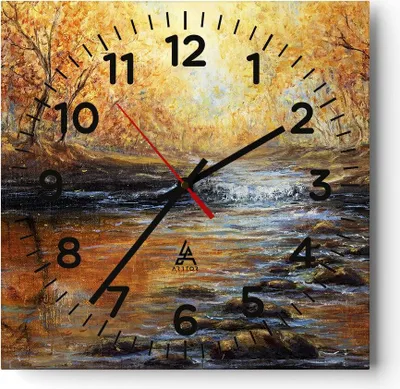 Produktbild von Wanduhr - Quadrat - Glasuhr - Bach Park Baum - 30x30cm - Schleichendes Uhrwerk - Lautlos - zum Aufhängen bereit - Dekoration Modern - Wanddekoration aus Glas - C4AC30x30-3973