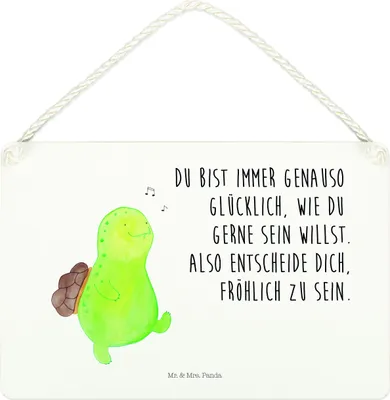 Produktbild von Mr. & Mrs. Panda Dekobrett Schildkröte Pfeifen DIN A4 - Weiß - Geschenk, Dekoration Schild, Holzschild, Wandbild Holz, Depression, Neuanfang, Spazieren, holzbild