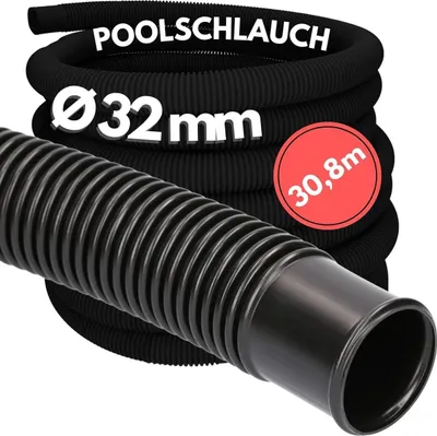 Produktbild von 30,8 Meter Kalitec Poolschlauch 32mm, schwarz I Schwimmbadschlauch 32 mm I Schlauch Pool I Schlauch für Poolpumpe I flexibler Pumpenschlauch I Germany I Formstabil I Trittfest