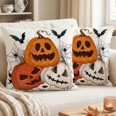 Produktbild von Kissenbezug 40x40 cm Halloween Spinnennetz Kürbis 2er Set Samt Schwarz