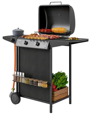 Produktbild von Gasgrill 7 KW Grillwagen inkl 3 Brenner Seitenkocher Rolle Deckel 107 x 54 x 96 cm Schwarz