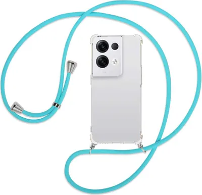 Produktbild von Handykette Backcover-Schutzhülle mit Band (Metall silberfarben) für Oppo Reno8 Pro 5G (6.62'') - türkis