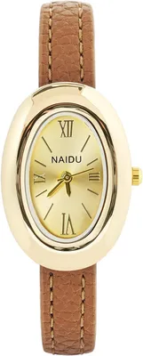 Image de Montre pour femme, forme ovale, avec bracelet en simili cuir vintage. Montre minimaliste pour femmes, mouvement à quartz, style classique, idéale pour le travail et élégante