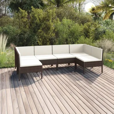 Produktbild von 6-tlg. Garten-Lounge-Set mit Auflagen Poly Rattan Braun , Gartenmöbel-Sets Design 2024