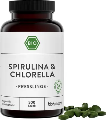 Produktbild von Spirulina + Chlorella Presslinge| 500 Tabletten | 100 % natürlich - ohne Zusätze | 400 mg je Tablette | labor | bioKontor