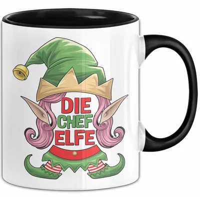 Produktbild von Chefin Tasse Geschenk Die Chef Elfe Geschenkidee Zu Weihnachten Für Chefin Kaffee-Becher (Schwarz)