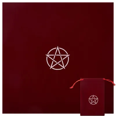 Tarot-Tischdecke 50x50 cm & Samtbeutel 11,5x18 cm, rotes Pentagramm