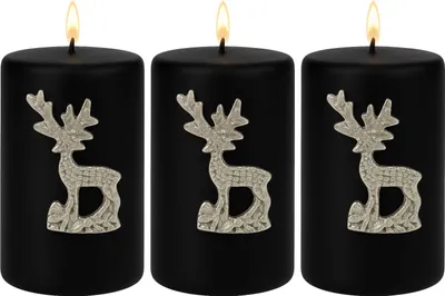 Produktbild von Marrakesch 3er Set Kerzenstecker Silber 6x6cm | Candle Pins Stecker für Adventskranz, Stumpenkerzen & Kerzenhalter als Hirsch Deko Muster -F- | Weihnachtsdeko Adventsdeko Kerzenpin Pin zum Stecken