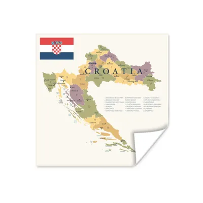 Obrázok produktu pre MuchoWow® Plagát - Mapa Chorvátska s hlavnými mestami a oblasťami - 100x100