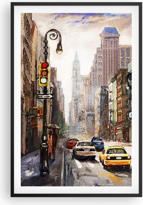 Produktbild von Gerahmtes Poster - Schwarzer Rahmen - New York Aquarell - 61x91,5 cm - Wand Bild - Wanddeko - Wandbilder - Kunstposter - Wandposter - Bilderrahmen - Bilder - Kunstdruck - P2BPA61x91-4590
