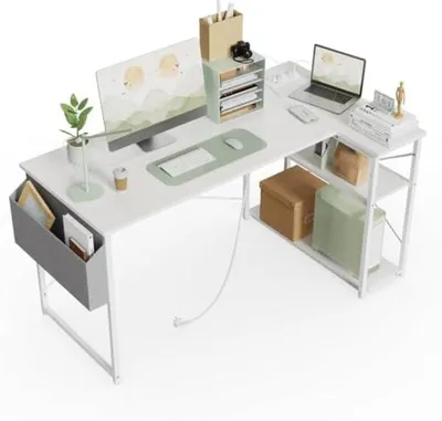 Productafbeelding van PromoHome® Hoekbureau in L-vorm met USB-aansluitingen en opbergruimte, 120 x 70 x 75 cm, wit