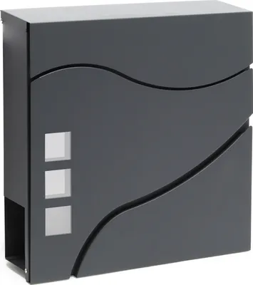 Zdjęcie produktu dla Designerska skrzynka na listy Wiltec V28 antracyt 370 x 105 x 370 mm, naścienna skrzynka na listy z zamkiem, okienkiem i rolką na gazety, malowana proszkowo stalowa skrzynka na listy