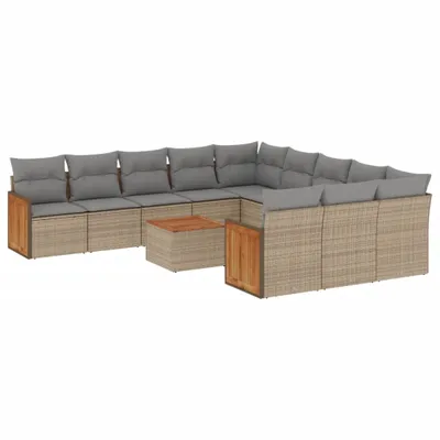 Produktbild von vidaXL 12-tlg. Garten-Sofagarnitur mit Kissen Beige Poly Rattan