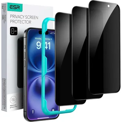 Immagine prodotto di Pellicola protettiva per schermo, protezione privacy, vetro temperato per iPhone 16/15, confezione da 3 pezzi, durezza 9H, senza bolle